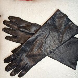 Vintage 60s 3/4 Length Black Leather Gloves Gauntlet Made In France SZ 7 1/2
